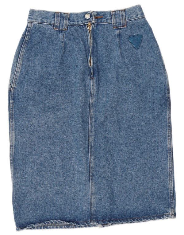 Saia jeans de cintura alta feminina vintage IT 46 grande algodão floral azul