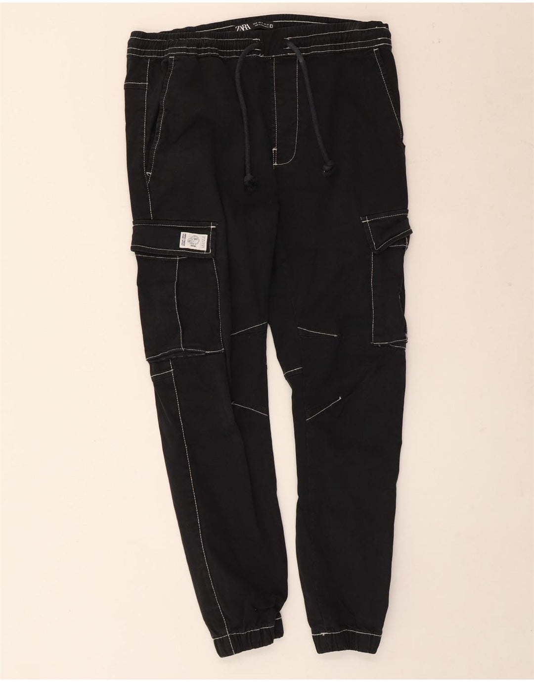 Zara Mens Joggers Cargo Calças Médio W31 L26 Azul Marinho Algodão