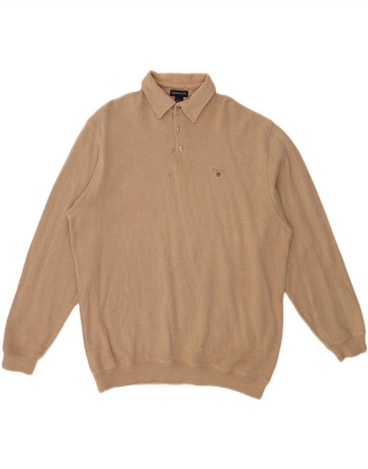 Suéter masculino Gant com gola polo e algodão bege grande