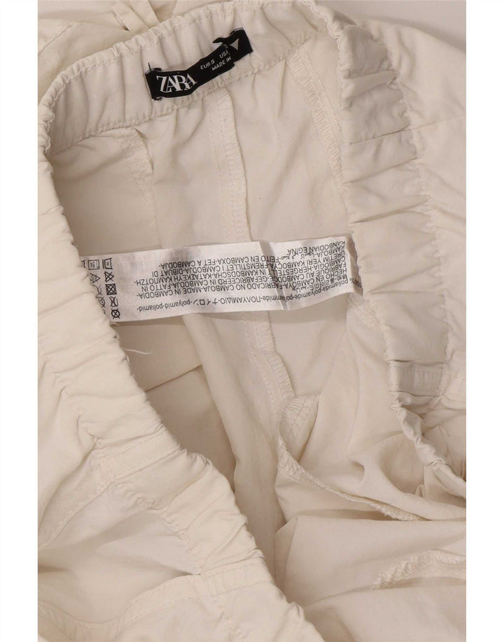 Calça jogger feminina Zara Cargo pequena W28 L30 branca poliamida