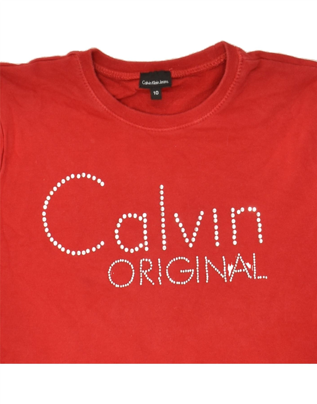 CALVIN KLEIN JEANS Girls Sweatshirt Jumper 9-10 Years Red Cotton Vintage Calvin Klein Jeans and Second-Hand Calvin Klein Jeans from Messina Hembry 