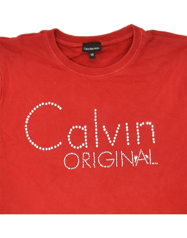 CALVIN KLEIN JEANS Girls Sweatshirt Jumper 9-10 Years Red Cotton Vintage Calvin Klein Jeans and Second-Hand Calvin Klein Jeans from Messina Hembry 
