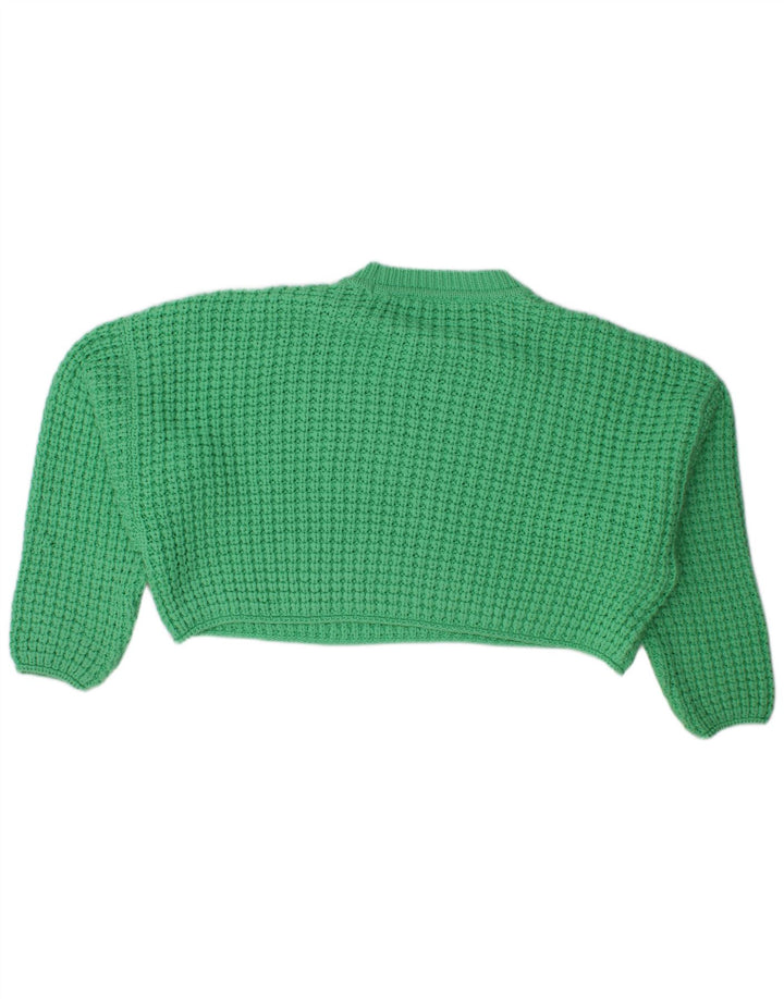 Zara Suéter feminino cropped superdimensionado com gola redonda Reino Unido 14 verde médio