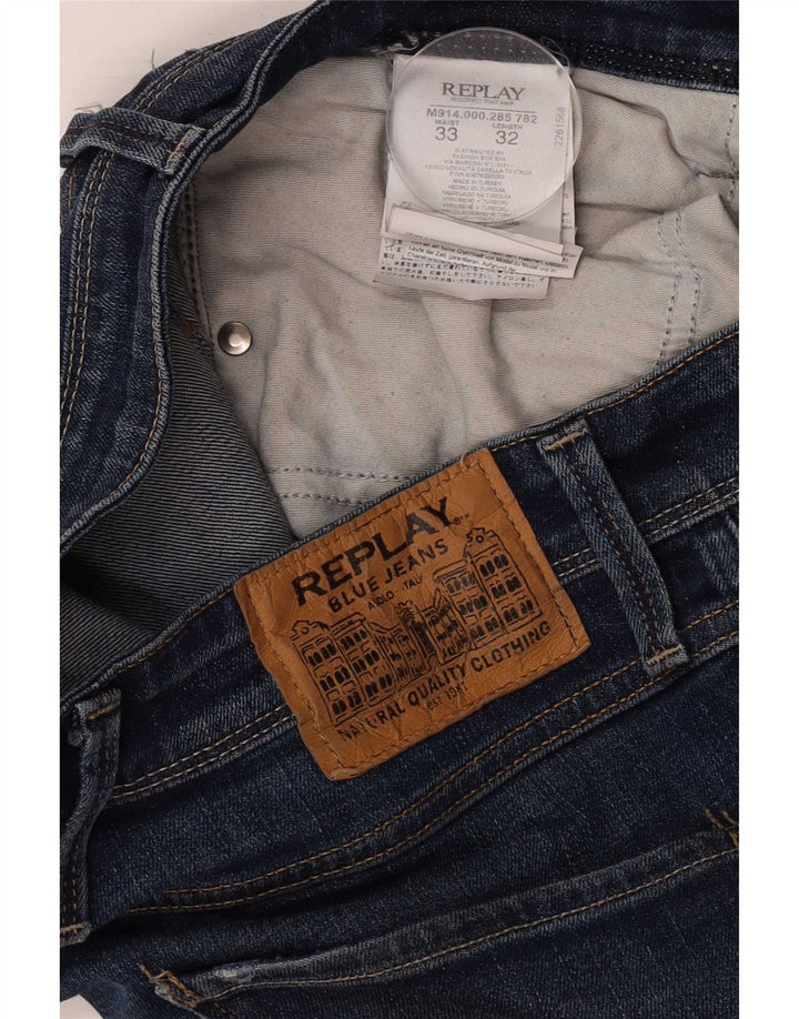 Replay Jeans Slim Masculino W33 L32 Azul Algodão