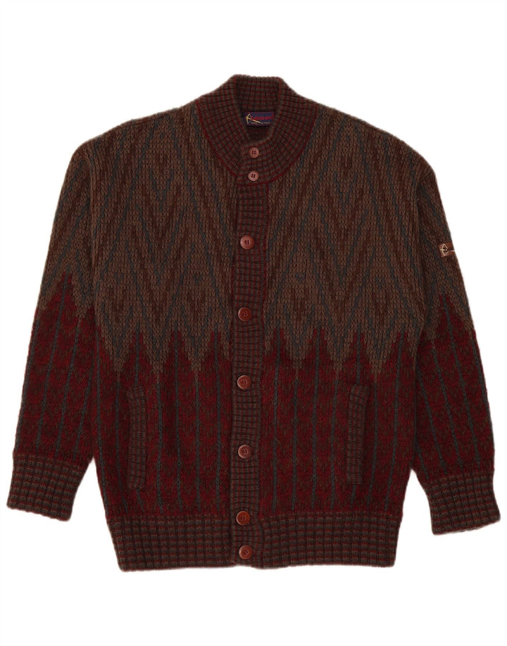 Suéter Cardigan Masculino Vintage Médio Borgonha Geométrico