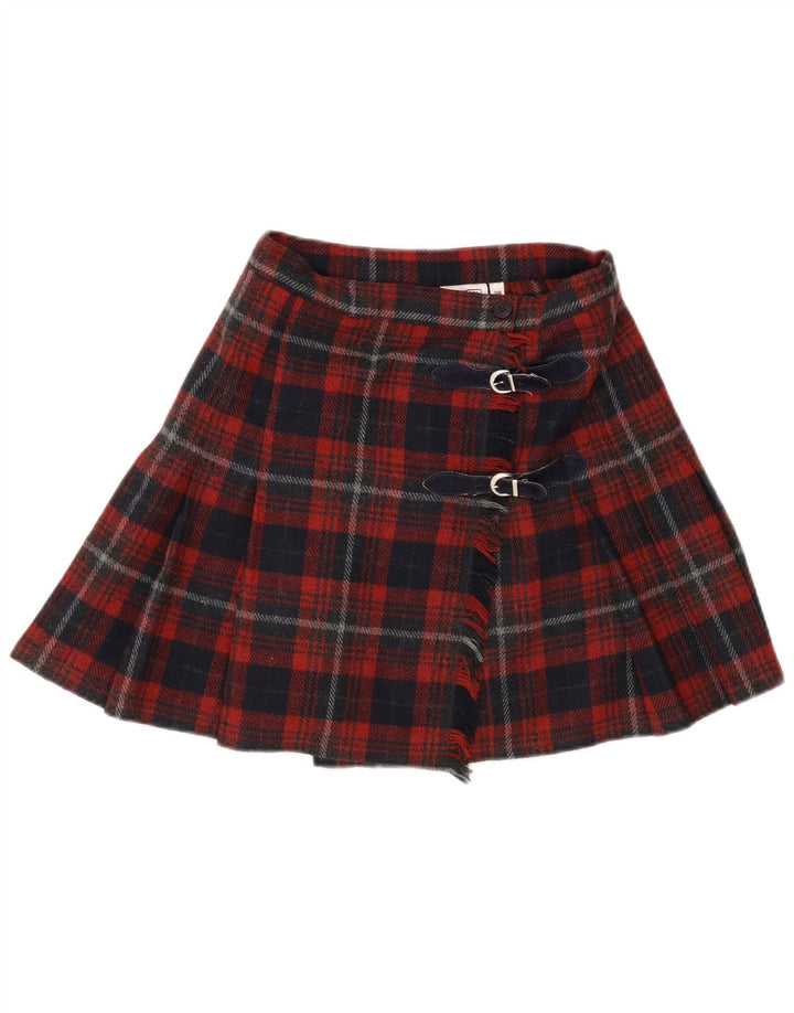 Mini saia feminina Stefanel IT 38 XS W22 lã xadrez vermelha