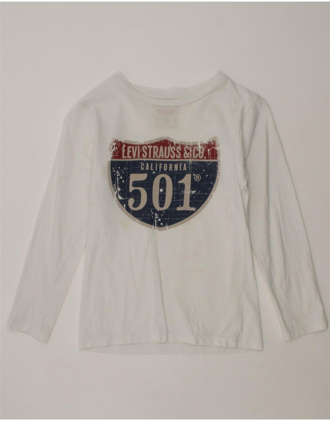 LEVI'S Boys Graphic Top Long Sleeve 7-8 Years White Cotton Vintage Levi's and Second-Hand Levi's from Messina Hembry 