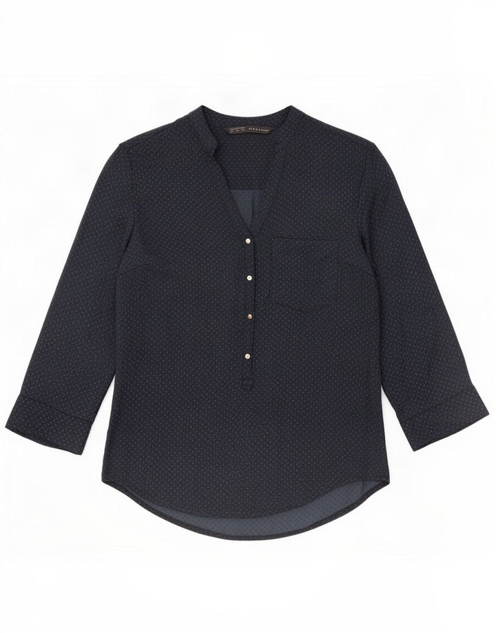Blusa feminina Zara manga 3/4 Top Reino Unido 14 médio azul marinho manchado