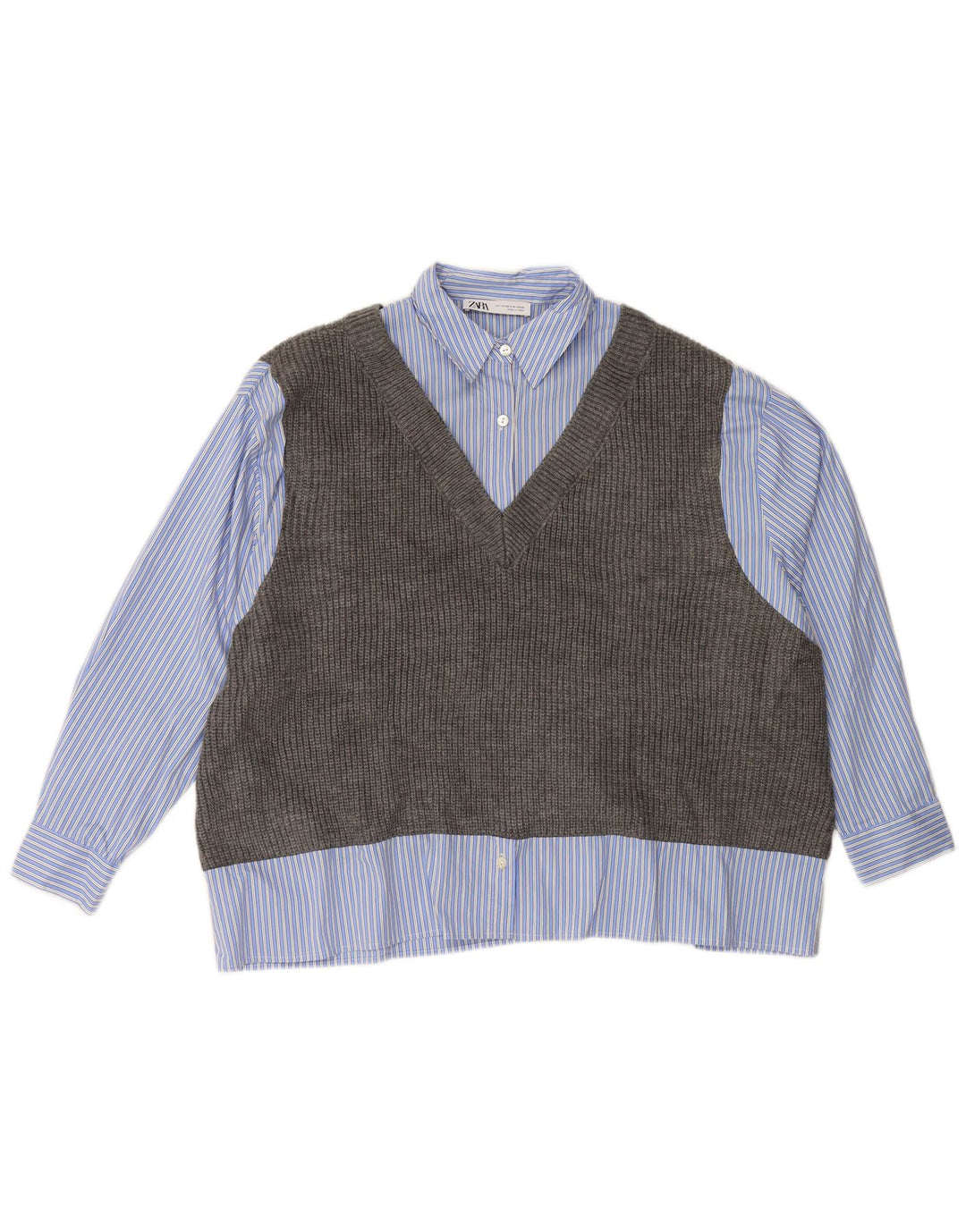 Camisa feminina oversized de malha ZARA UK 6 XS listrada azul