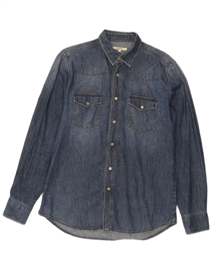 Camisa jeans masculina SIVIGLIA pequena azul algodão
