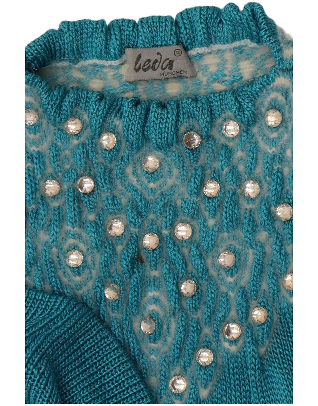 Suéter feminino vintage com estampa abstrata, gola redonda, Reino Unido 14, azul grande