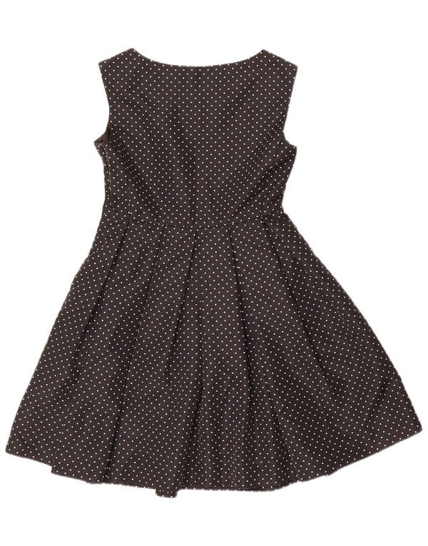 Vestido feminino Zara sem mangas evasê UK 10 pequeno poliéster manchado preto