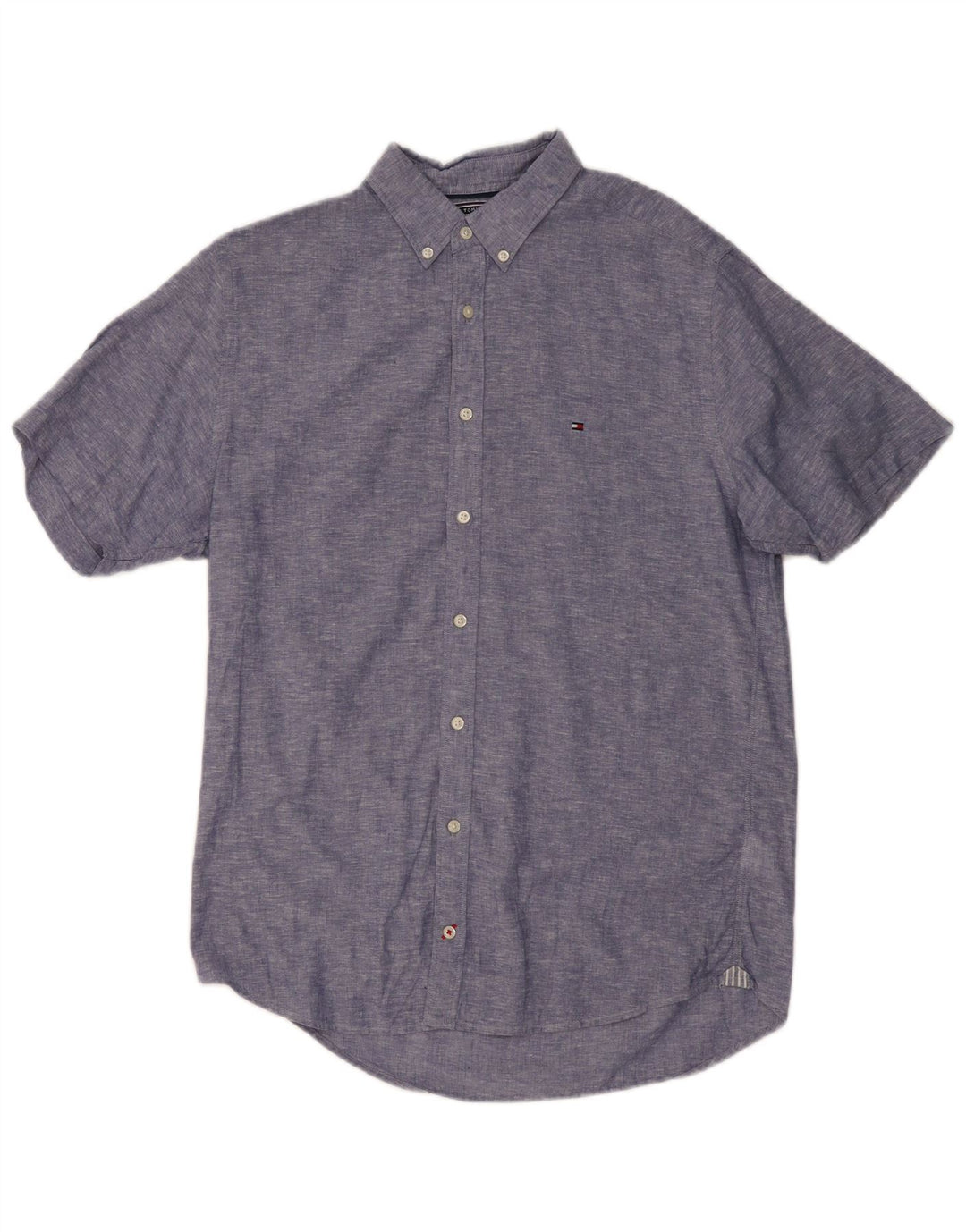 Camisa masculina de manga curta TOMMY HILFIGER algodão manchado azul médio
