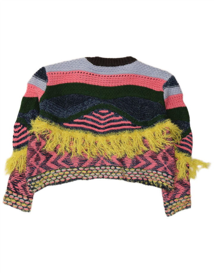 ZARA Suéter feminino oversized com gola redonda Reino Unido 10 pequeno multicolorido