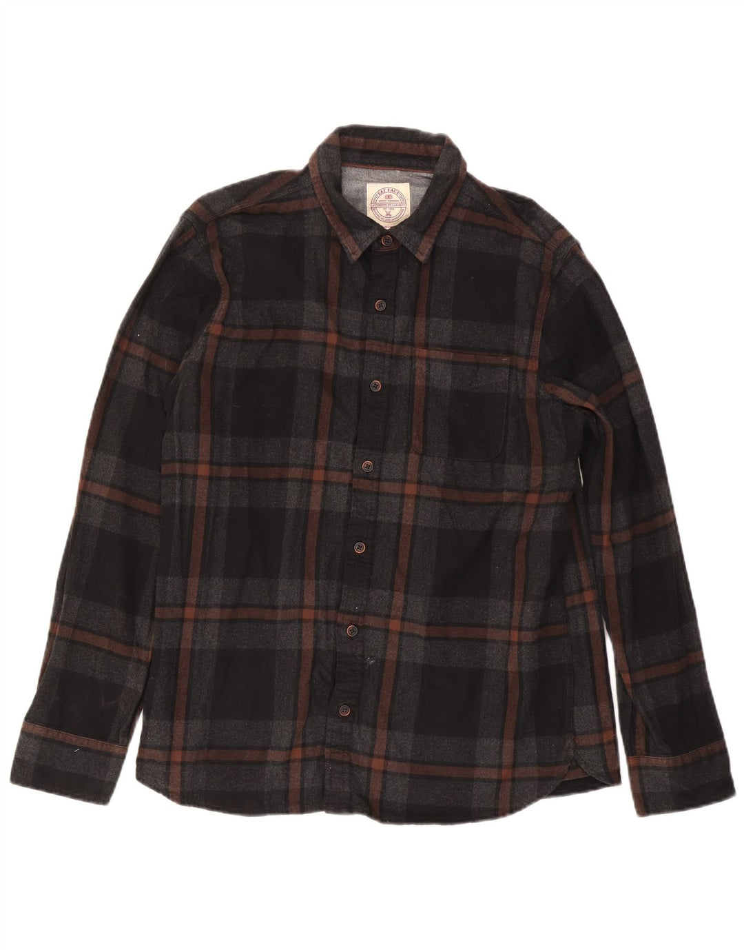 Camisa masculina de flanela Fat Face grande algodão xadrez preto