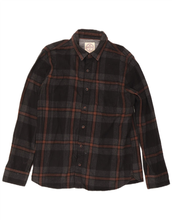 Camisa masculina de flanela Fat Face grande algodão xadrez preto