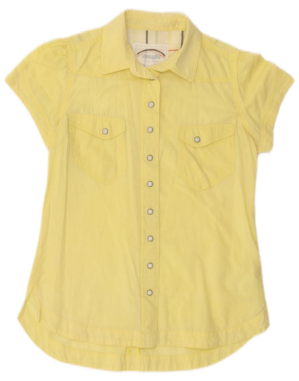 Camisa feminina de manga curta Wrangler UK 10 pequeno algodão amarelo