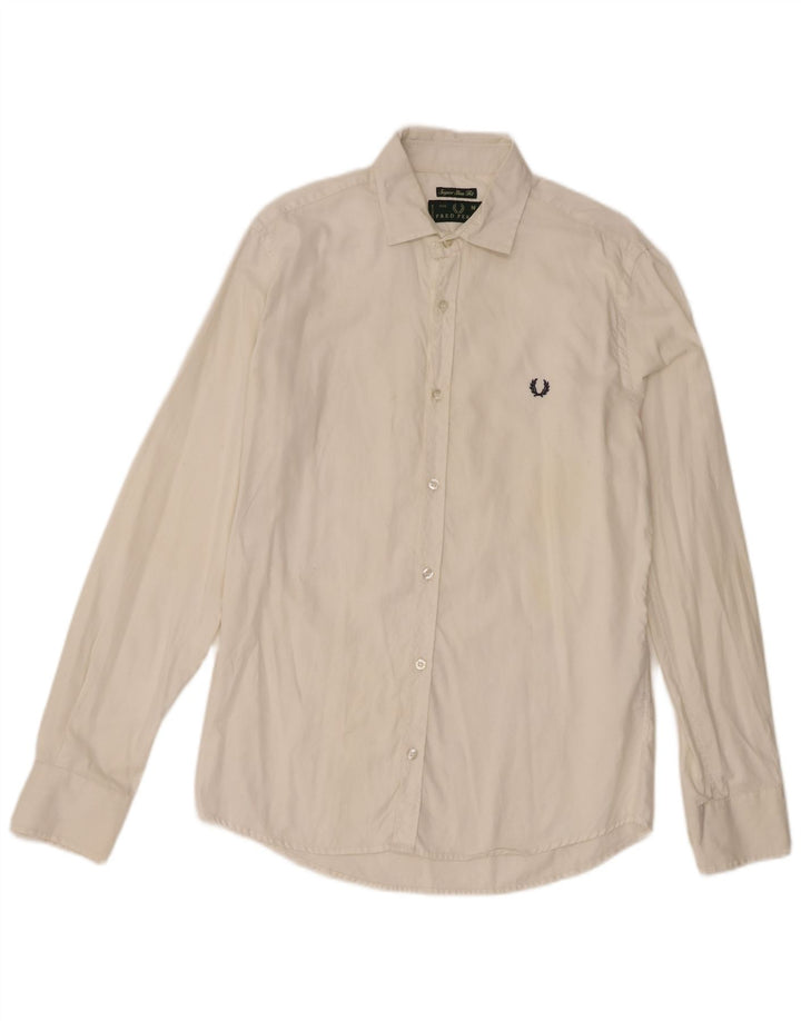 Camisa masculina extra slim fit Fred Perry de algodão branco médio