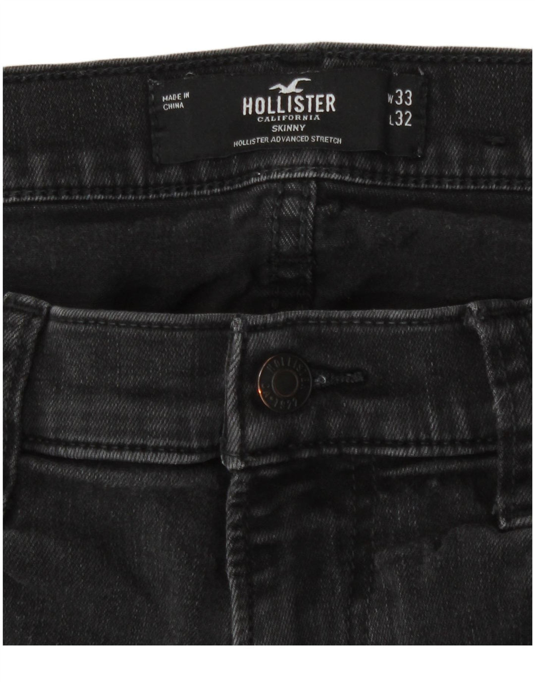 Calça jeans skinny feminina Hollister W33 L32 algodão preto