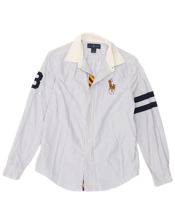 Camisa gráfica Ralph Lauren para meninos 14-15 anos grande algodão listrado azul
