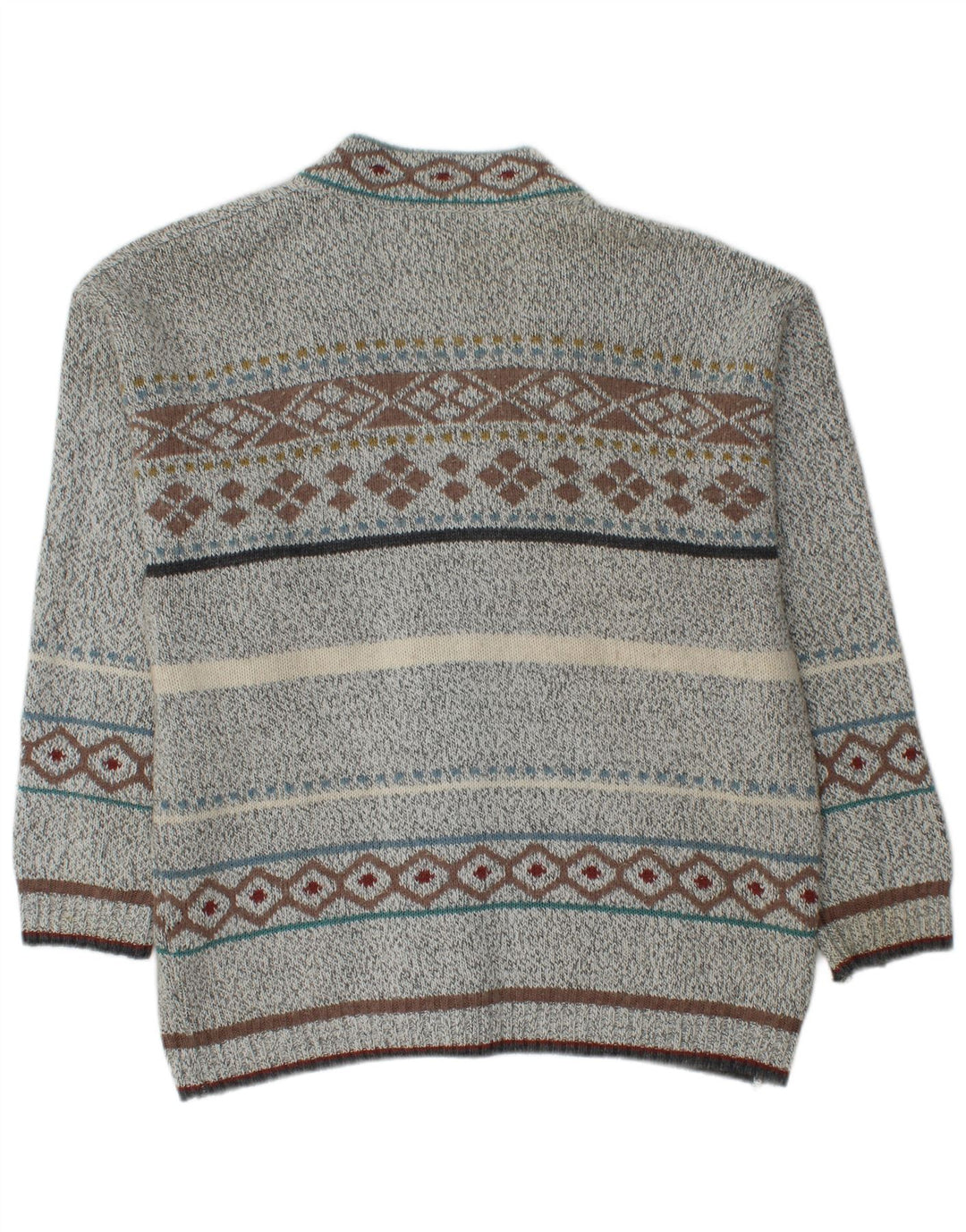 Suéter cardigã masculino VINTAGE cinza médio Fair Isle