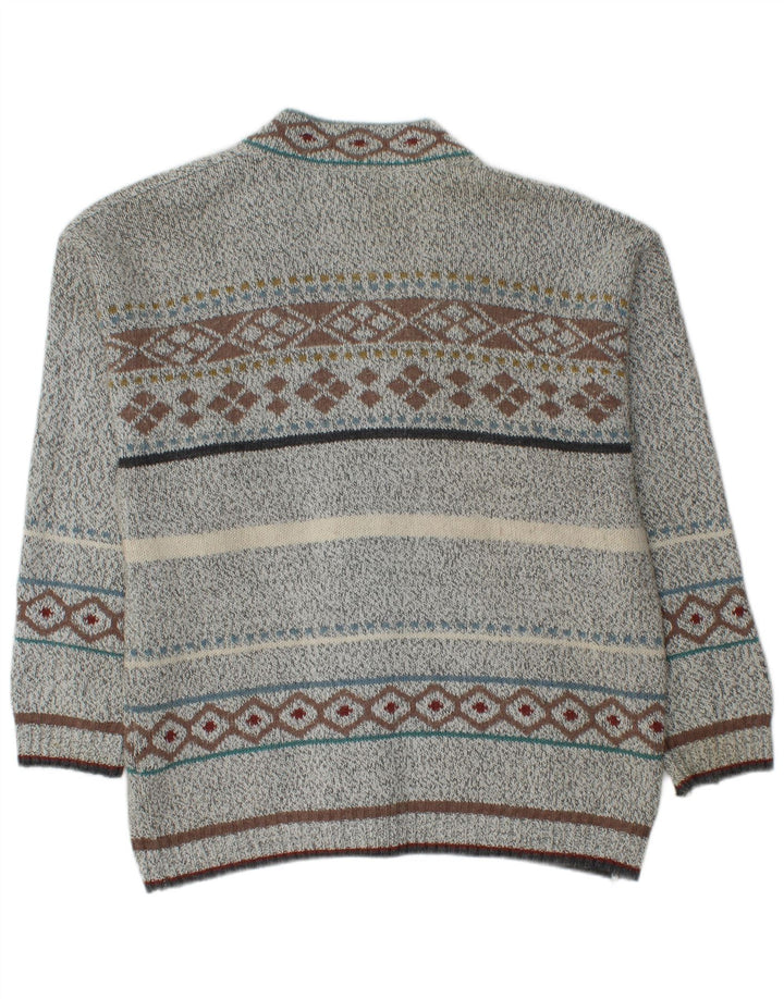 Suéter cardigã masculino VINTAGE cinza médio Fair Isle