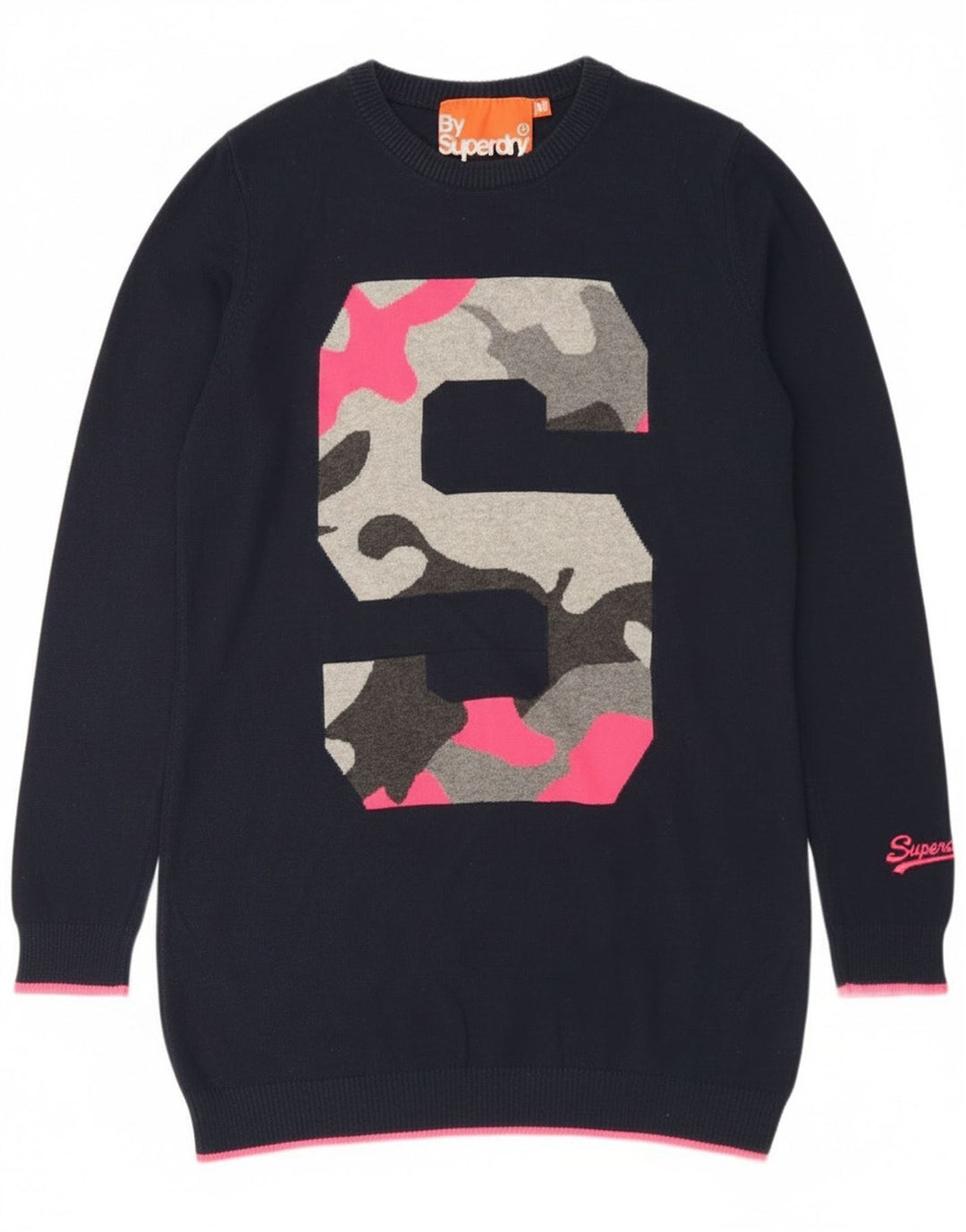 Suéter feminino Superdry Longline com gola redonda Reino Unido 12 médio azul marinho