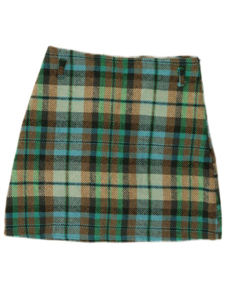 Minissaia feminina vintage pequena W26 acrílico xadrez multicolorido