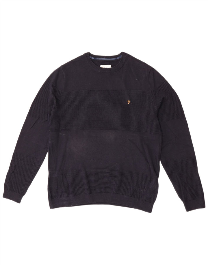 Suéter masculino Farah com gola redonda, algodão azul marinho médio