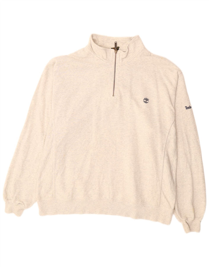 Suéter masculino TIMBERLAND com zíper e gola grande de algodão manchado branco