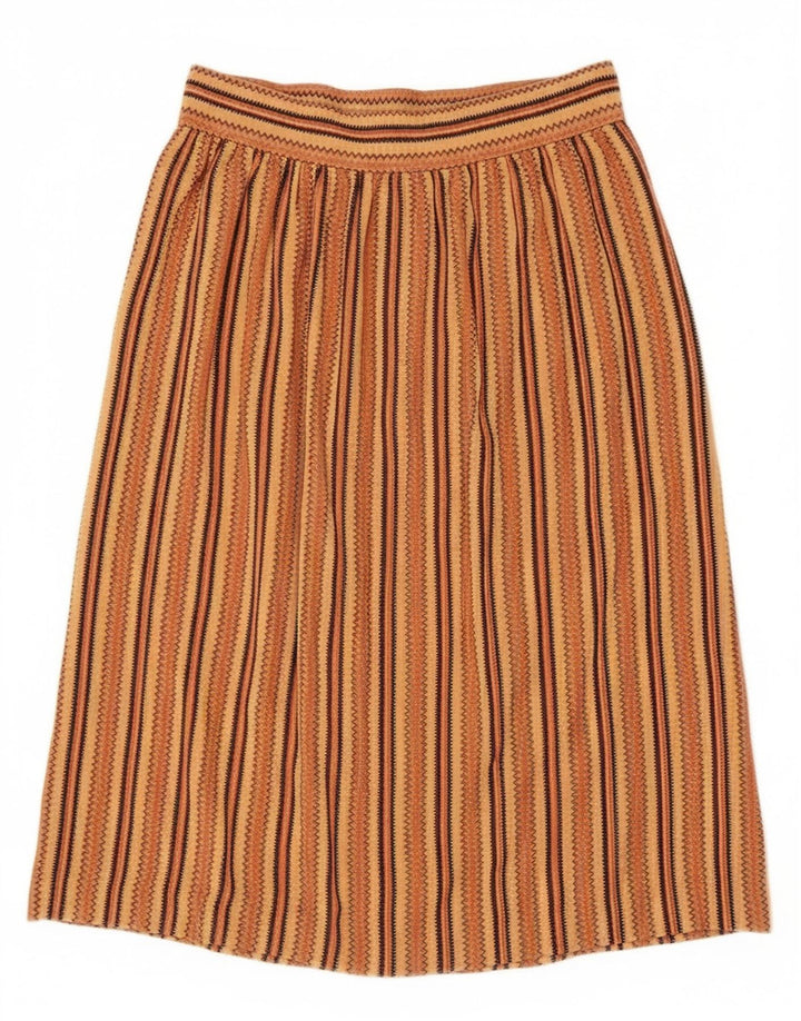 Saia plissada feminina vintage IT 44 médio W26 marrom geométrico asteca