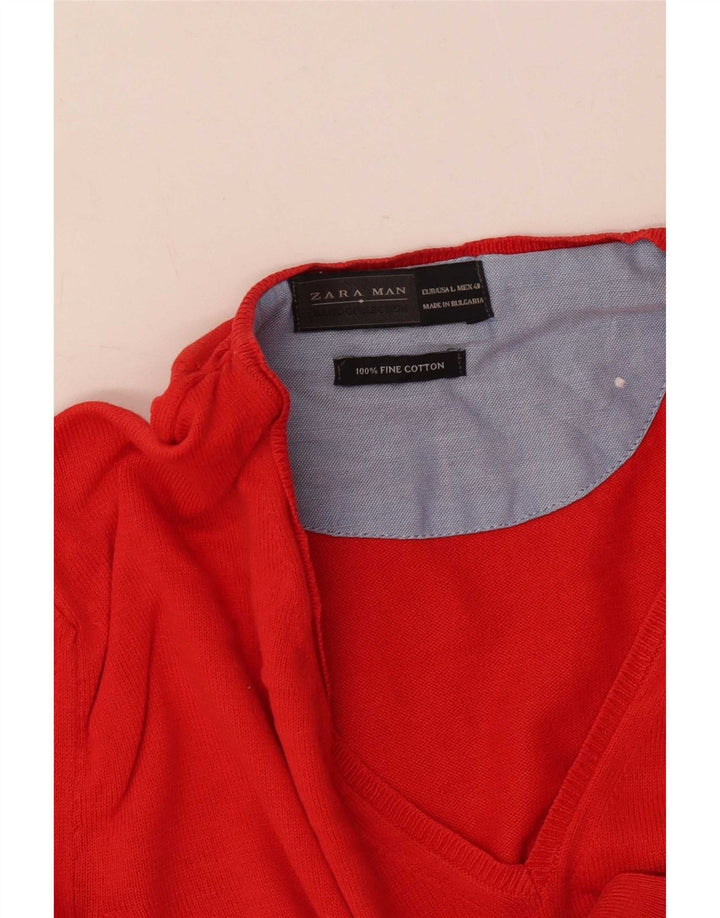 Suéter masculino Zara com decote em V grande algodão vermelho