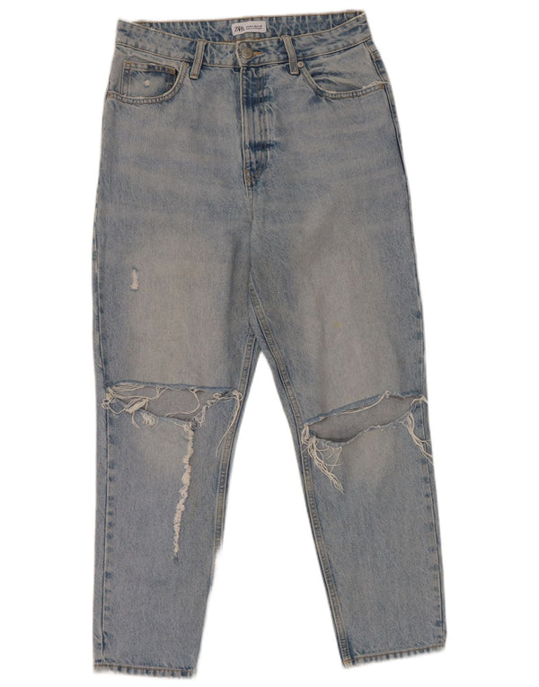 Zara Jeans feminino angustiado cônico EU 40 médio W30 L27 algodão azul