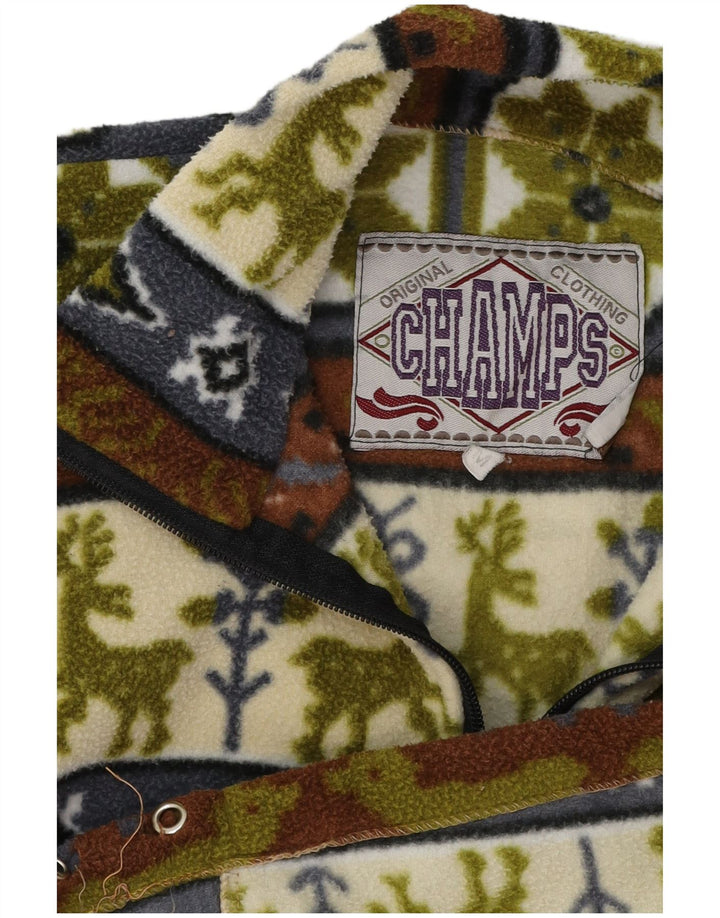 Suéter vintage masculino de lã com zíper e gola média multicolorido Fair Isle
