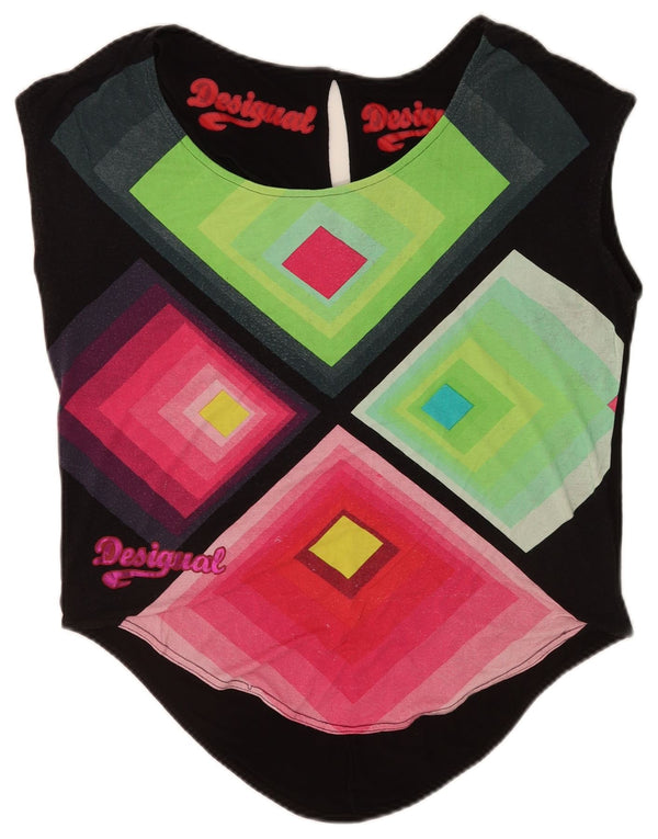 Desigual Womens Oversized Graphic Vest Top UK 6 XS Preto Geométrico