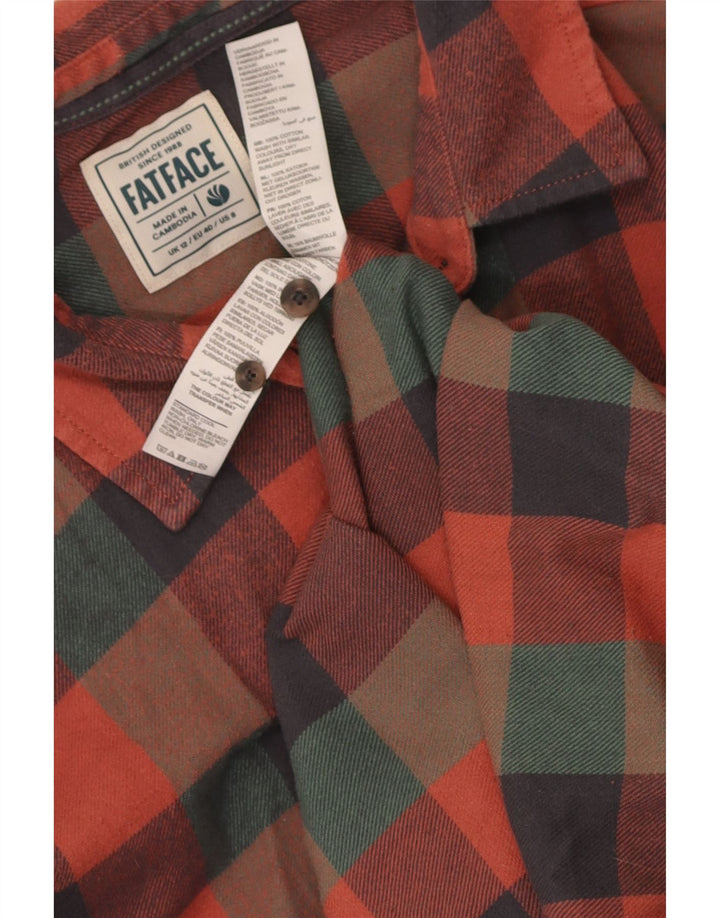 Camisa feminina de flanela Fat Face UK 12 algodão guingão multicolorido médio