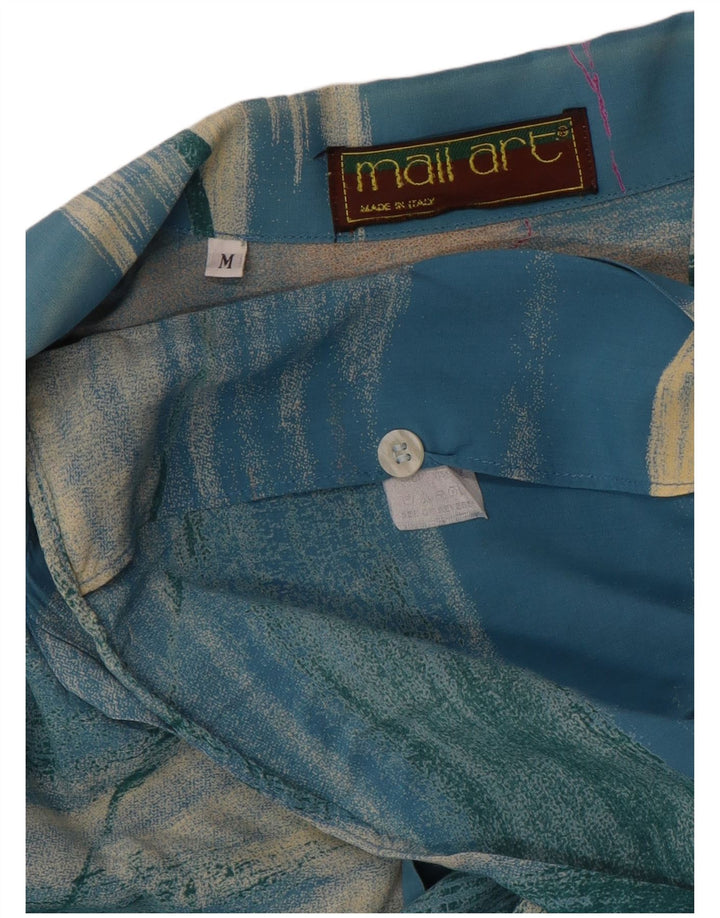 Camisa masculina vintage abstrata padrão manga curta média multicolorida