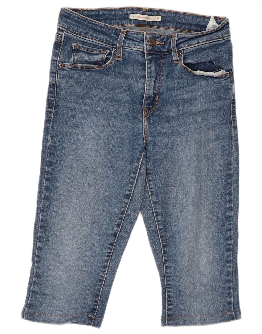 Levi's Jeans feminino clássico de cintura média skinny capri US 6 médio W26 L14 azul