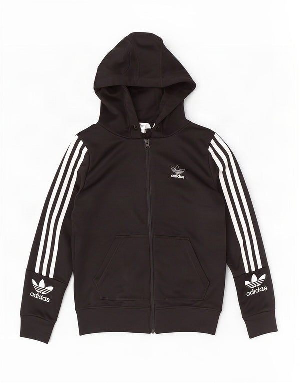 Suéter Adidas feminino com capuz e zíper gráfico UK 6 XS preto poliéster