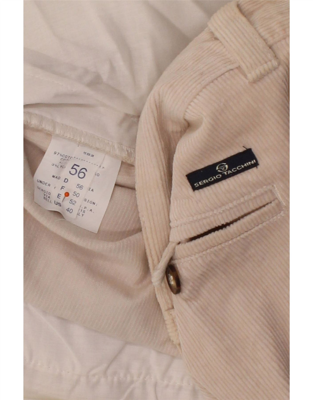 SERGIO TACCHINI Mens Straight Corduroy Trousers W40 L35 Beige Cotton Vintage Sergio Tacchini and Second-Hand Sergio Tacchini from Messina Hembry 
