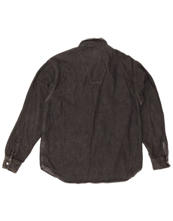 Camisa jeans masculina Replay pequena de algodão cinza