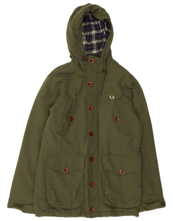 Jaqueta Parka masculina com capuz FRED PERRY Reino Unido 34 XS cáqui