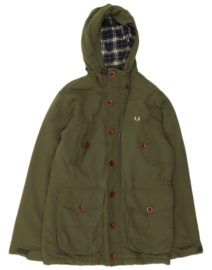 Jaqueta Parka masculina com capuz FRED PERRY Reino Unido 34 XS cáqui
