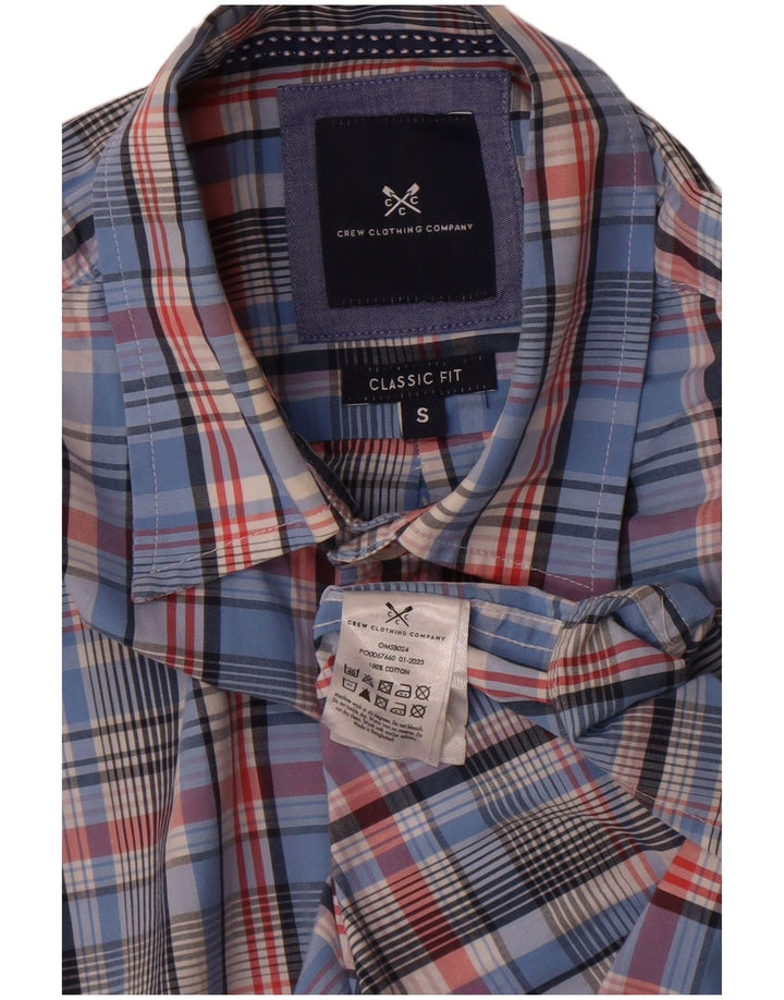 Crew Clothing Camisa masculina clássica de ajuste pequeno algodão xadrez azul