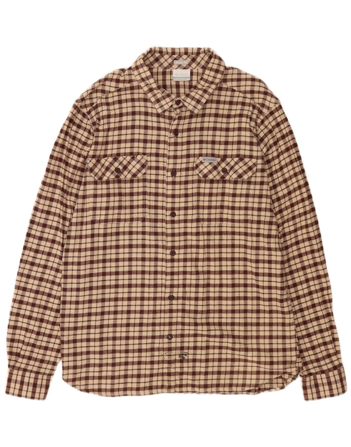 Camisa masculina de flanela Columbia Active XL algodão xadrez bege