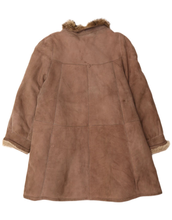 Casaco feminino vintage de shearling UK 18 XL marrom