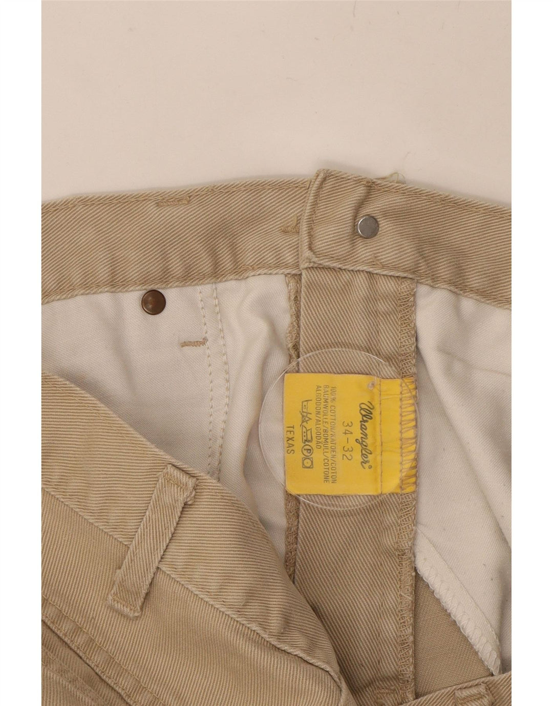 WRANGLER Mens Texas Straight Casual Trousers W34 L29 Beige Cotton Vintage Wrangler and Second-Hand Wrangler from Messina Hembry 