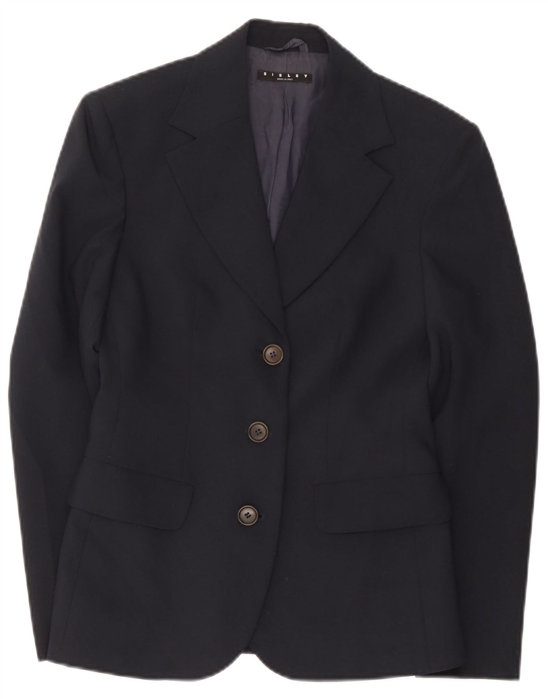 Sisley Jaqueta Blazer Feminina com 3 Botões IT 40 Pequeno Azul Marinho Poliéster