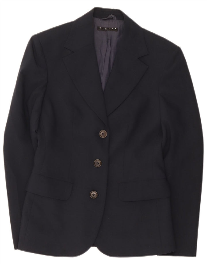 Sisley Jaqueta Blazer Feminina com 3 Botões IT 40 Pequeno Azul Marinho Poliéster