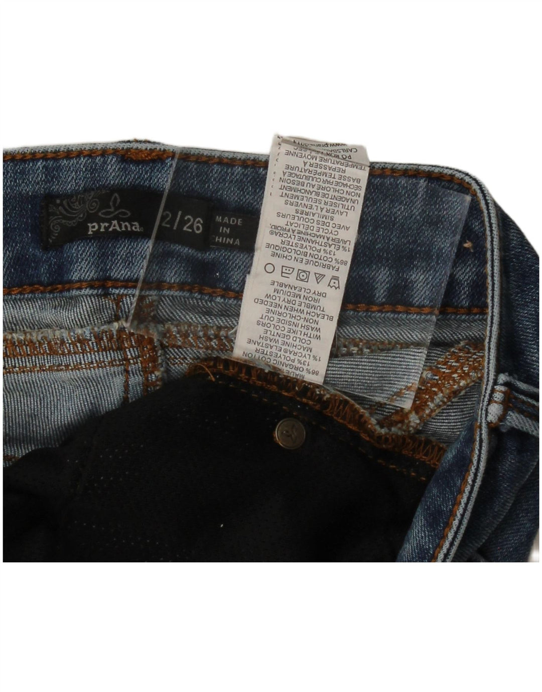 Shorts jeans feminino PRANA W26 pequeno algodão azul
